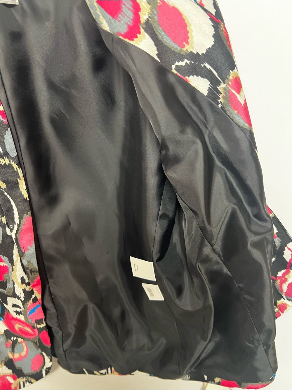 KASPER MULTICOLOR OPEN FRONT PRINTED BLAZER PINK/WHITE/BLACK/BLUE BLACK LINING - Picture 6 of 12